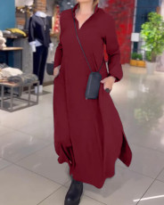 SC Solid Color V Neck Loose Long Dress GYSM-W0724