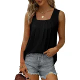 SC Solid Color Pleated U Neck Sleeveless T Shirt GYSM-LTCX5206