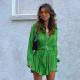 SC Pleated Tie Belt Casual Long Sleeve Shirt Dress GYSM-W0525