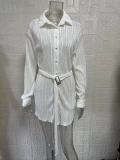 SC Pleated Tie Belt Casual Long Sleeve Shirt Dress GYSM-W0525