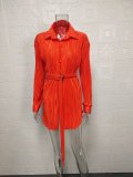 SC Pleated Tie Belt Casual Long Sleeve Shirt Dress GYSM-W0525