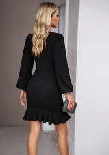 SC Bubble Sleeve Solid Color Midi Dress GYSM-W0727