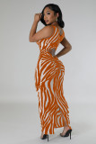 SC Zebra Print Backless Two Wear Long Dress SFY-2768