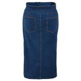 SC Plus Size Button Fake Pocket Denim Skirt GDAM-048
