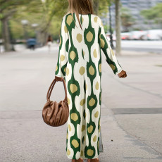SC Plus Size Print Lapel Split Loose Maxi Dress GDAM-014