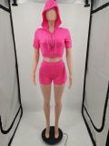 SC Solid Color Fashion Hoodies Shorts Two Piece Set YIM-074