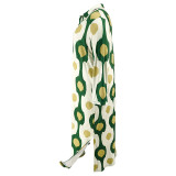 SC Plus Size Print Lapel Split Loose Maxi Dress GDAM-014
