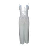 SC Sexy Tie Up Hollow Out Backless Knit Maxi Dress MDF-5398