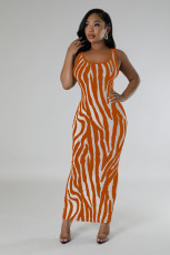 SC Zebra Print Backless Two Wear Long Dress SFY-2768