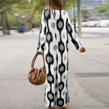 SC Plus Size Print Lapel Split Loose Maxi Dress GDAM-014