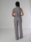 SC Casual Stripe Sleeveless Loose Two Pice Pants Set OM-1759