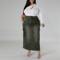SC Plus Size Fashion Denim Split Half-body Skirt GDAM-8007