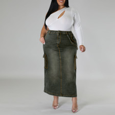 SC Plus Size Fashion Denim Split Half-body Skirt GDAM-8007