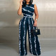 SC Plus Size Sleeveless Print Loose Jumpsuit GDAM-040