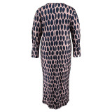 SC Plus Size Long Sleeve Print Split Maxi Dress GDAM-013
