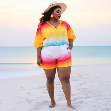 SC Plus Size Printed Half Sleeve Beach Fashion Shorts Set NNWF-8009