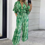 SC Plus Size Print 3/4 Sleeve Straight Jumpsuit GDAM-218296