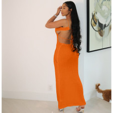 SC Sexy Tie Up Hollow Out Backless Knit Maxi Dress MDF-5398