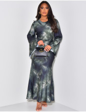 SC Loose Printed Casual Satin Long Dress LS-0406