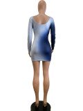 SC Gradient Color Long Sleeve Mini Dress QODY-6032
