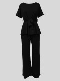 SC Solid Color Strappy Top Wide Leg Pants Casual Set MIL-T110