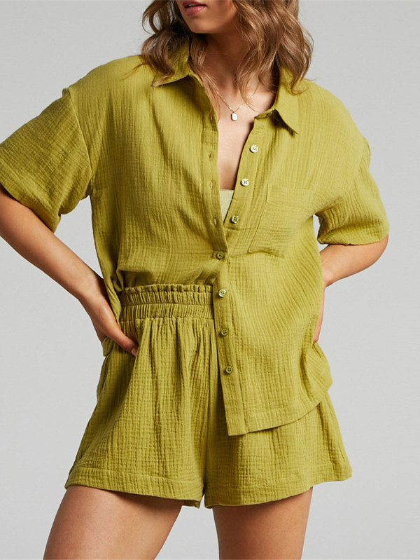 SC Solid Color Short Sleeve Shirt Two Piece Shorts Set MIL-T112