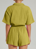 SC Solid Color Short Sleeve Shirt Two Piece Shorts Set MIL-T112