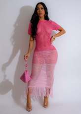 SC Braided Short Sleeve Tassel Long Dress GDYF-6691