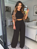 SC Short Sleeve Tops Wide Leg Pants Two Piece Set MIL-T115