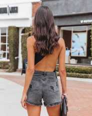 SC Casual Chain Tassel Ripped Denim Shorts GYAN-22888