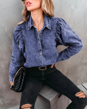 SC Lapel Long Sleeve Fashion Denim Shirt GYAN-657