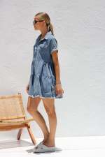 SC Short Sleeve Lapel Loose Denim Midi Dress GYAN-22845