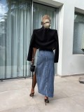 SC High-waisted Irregular Split Denim Long Skirt GYAN-16831