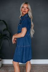 SC Solid Color Lapel Casual Denim Dress GYAN-16809