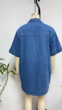 SC Lapel Short Sleeve Loose Denim Dress GYAN-3223