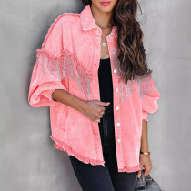 SC Chain Studded Street Fashion Single Breasted Denim Jacket GYAN-641