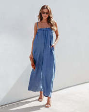 SC Summer Loose High Waist Fashion Denim Sling Jumpsuit GYAN-3267