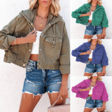 SC Drawstring Hooded Loose Denim Coat GYAN-606