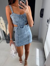 SC Sexy Sling Backless Hollow Out Denim Dress GYAN-16835