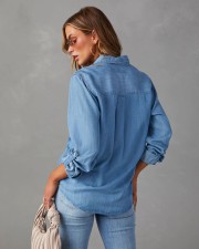 SC Lapel Single-breasted Long Sleeve Denim Shirt GYAN-32130