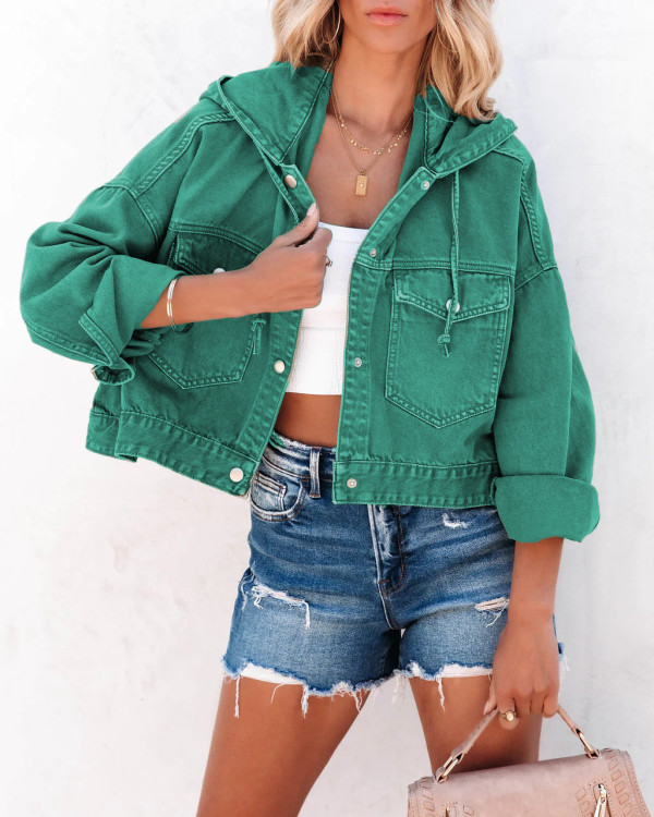 SC Drawstring Hooded Loose Denim Coat GYAN-606