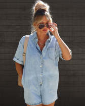 SC Lapel Short Sleeve Denim Romper GYAN-32118