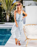 SC Loose Sleeveless Drawstring Denim Jumpsuit GYAN-3205