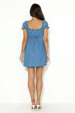 SC Chest Hollow Out Tie Up Bubble Sleeve Denim Dress GYAN-16862