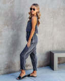 SC Loose Sleeveless Drawstring Denim Jumpsuit GYAN-3205