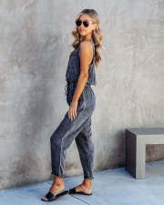 SC Loose Sleeveless Drawstring Denim Jumpsuit GYAN-3205