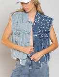 SC Spliced Beaded Loose-fitting Denim Jacket GYAN-3285