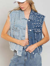 SC Spliced Beaded Loose-fitting Denim Jacket GYAN-3285