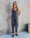 SC Loose Sleeveless Drawstring Denim Jumpsuit GYAN-3205