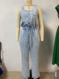 SC Loose Sleeveless Drawstring Denim Jumpsuit GYAN-3205